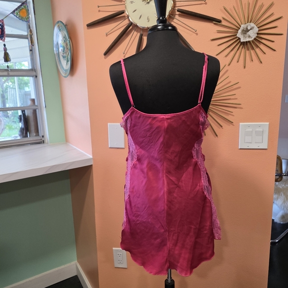 Vintage Y2K Pink Slip Dress Pink Lace Trim Chemise Satin Feminine Baddie 2000s - Picture 4 of 15